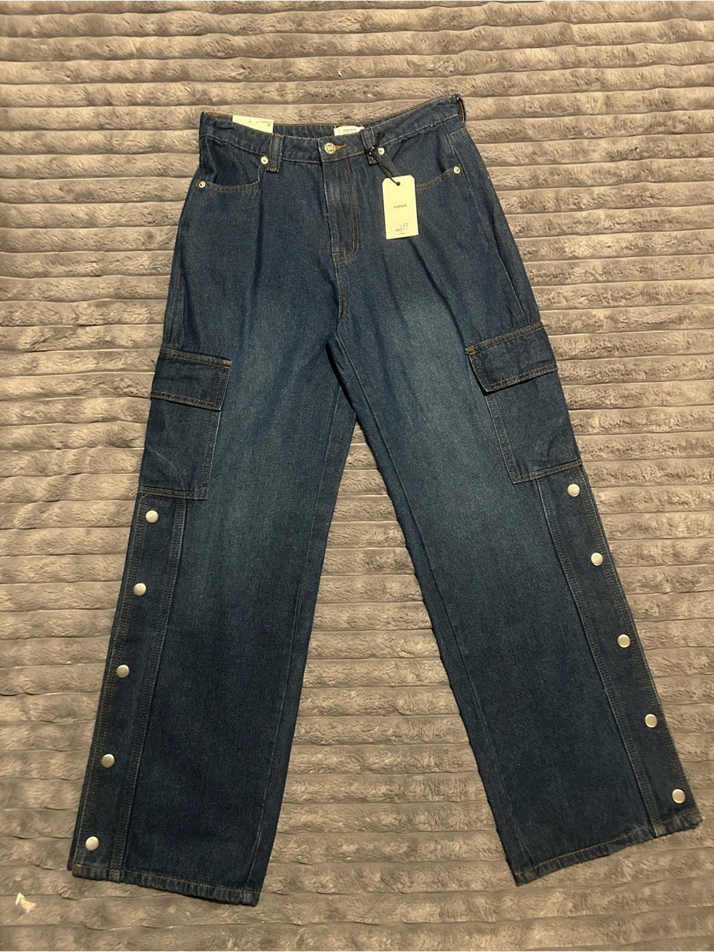 Forever 21 Premium women's Navy Blue denim cargo button down jeans